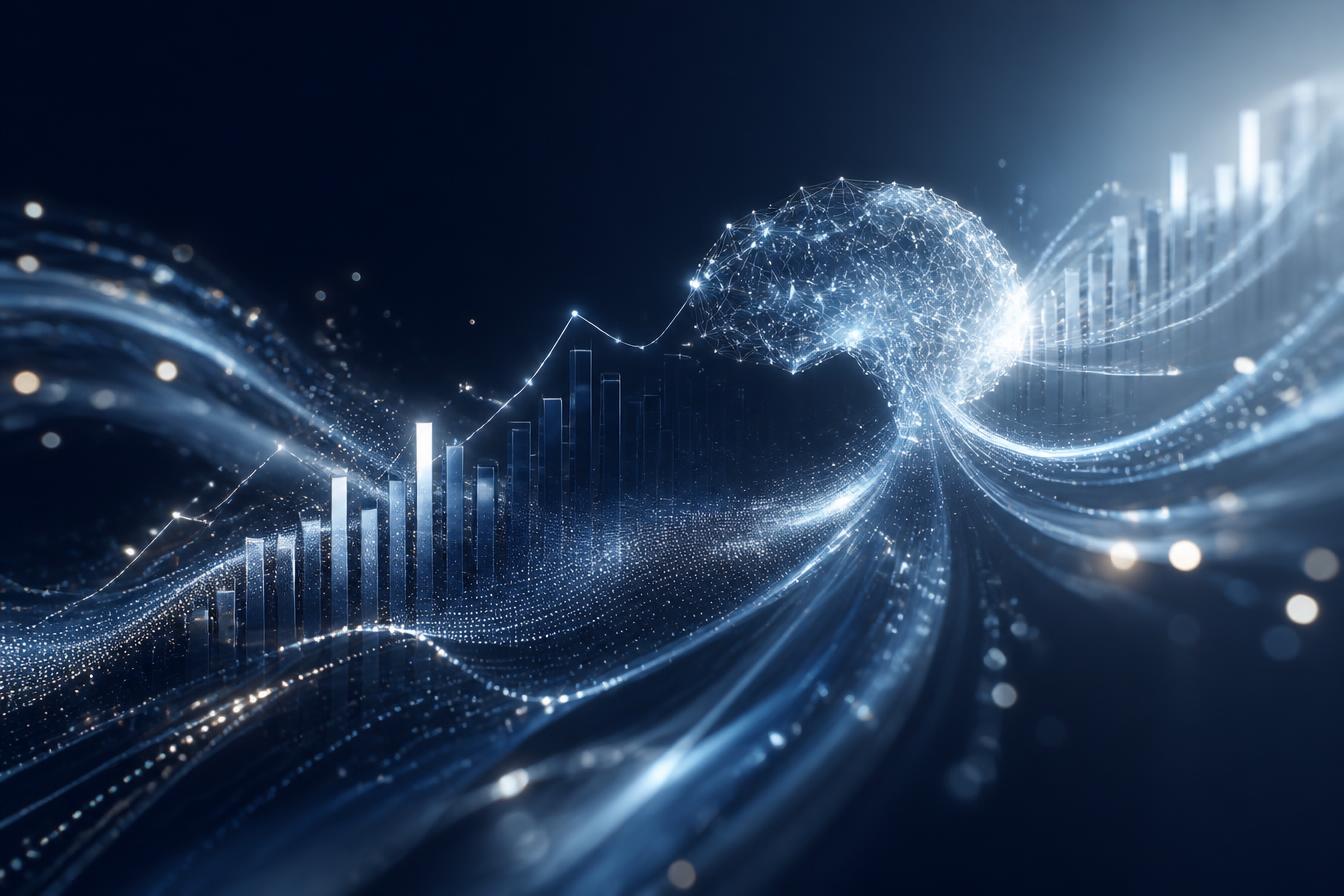 Abstract visualization of AI-powered financial data streams and analytics